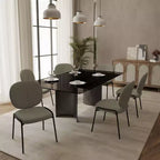 Chaise de salle à manger moderne en bouclé de coton rembourré avec cadre en fer noir