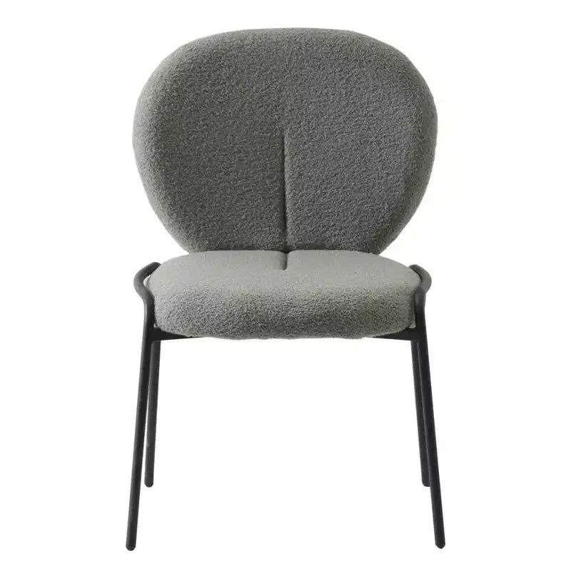 Chaise de salle à manger moderne en bouclé de coton rembourré avec cadre en fer noir
