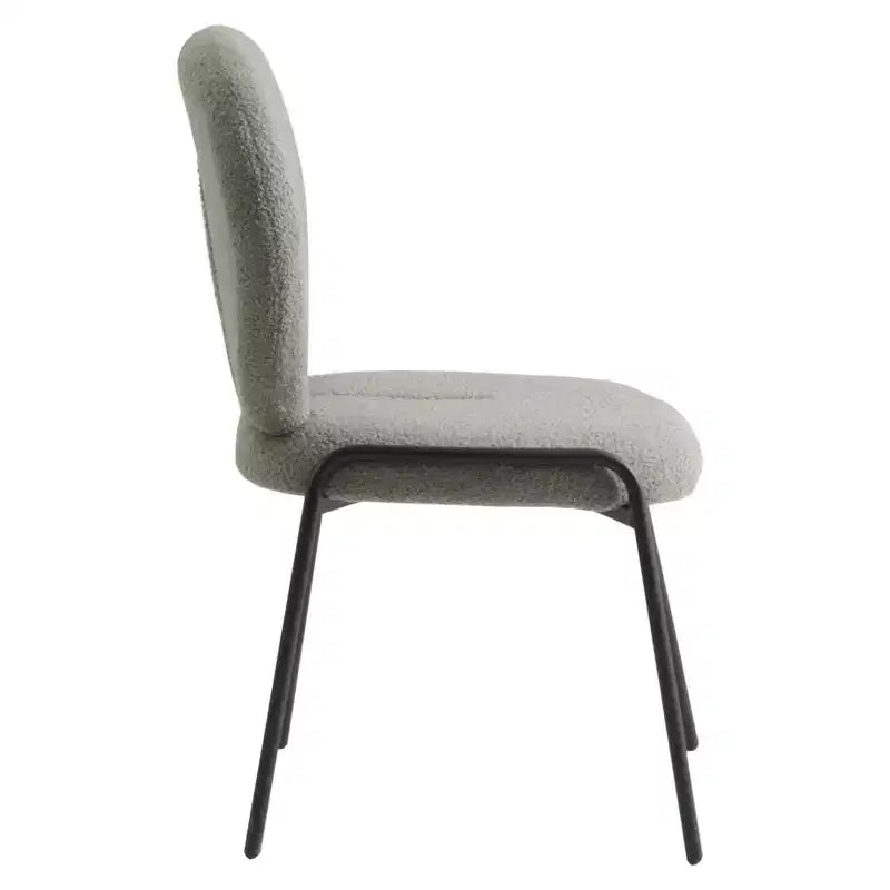 Chaise de salle à manger moderne en bouclé de coton rembourré avec cadre en fer noir