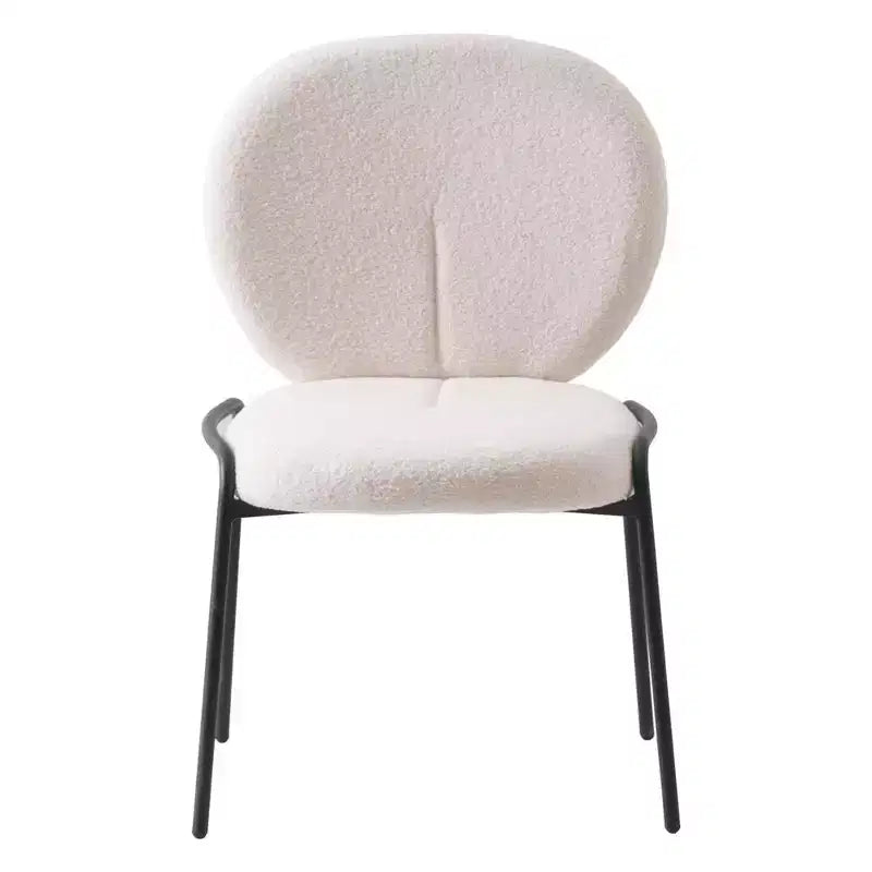 Chaise de salle à manger moderne en bouclé de coton rembourré avec cadre en fer noir