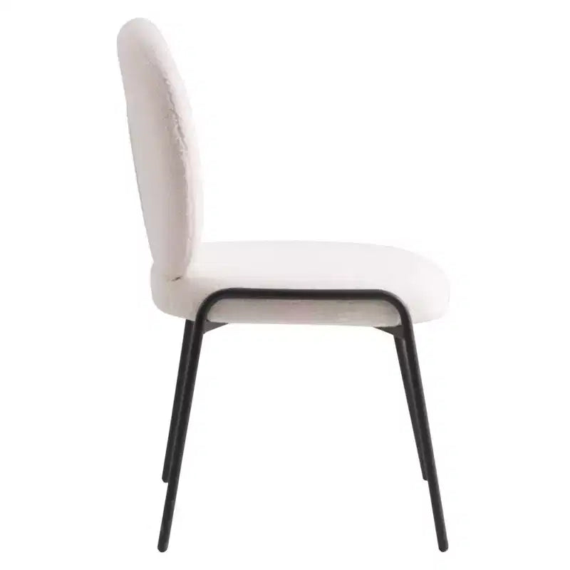 Chaise de salle à manger moderne en bouclé de coton rembourré avec cadre en fer noir
