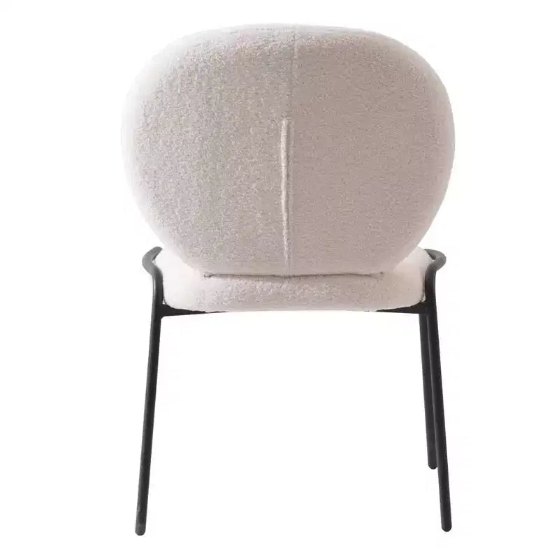 Chaise de salle à manger moderne en bouclé de coton rembourré avec cadre en fer noir