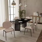 Chaise de salle à manger moderne en bouclé de coton rembourré avec cadre en fer noir