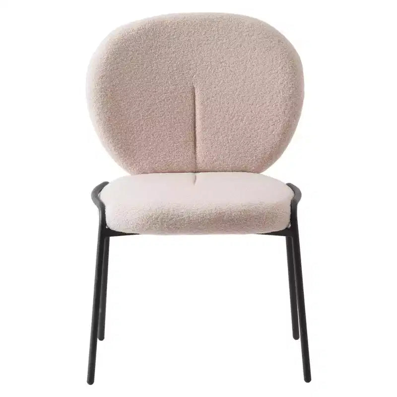 Chaise de salle à manger moderne en bouclé de coton rembourré avec cadre en fer noir