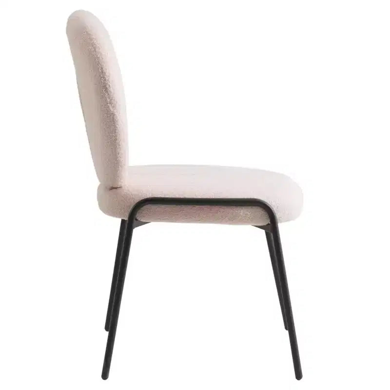 Chaise de salle à manger moderne en bouclé de coton rembourré avec cadre en fer noir