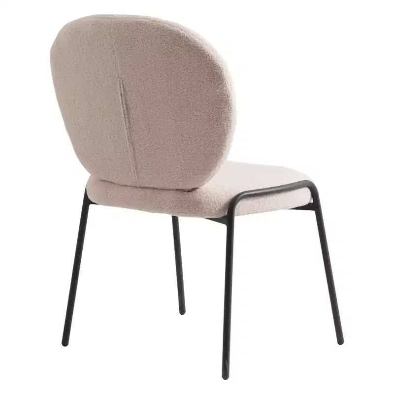 Chaise de salle à manger moderne en bouclé de coton rembourré avec cadre en fer noir