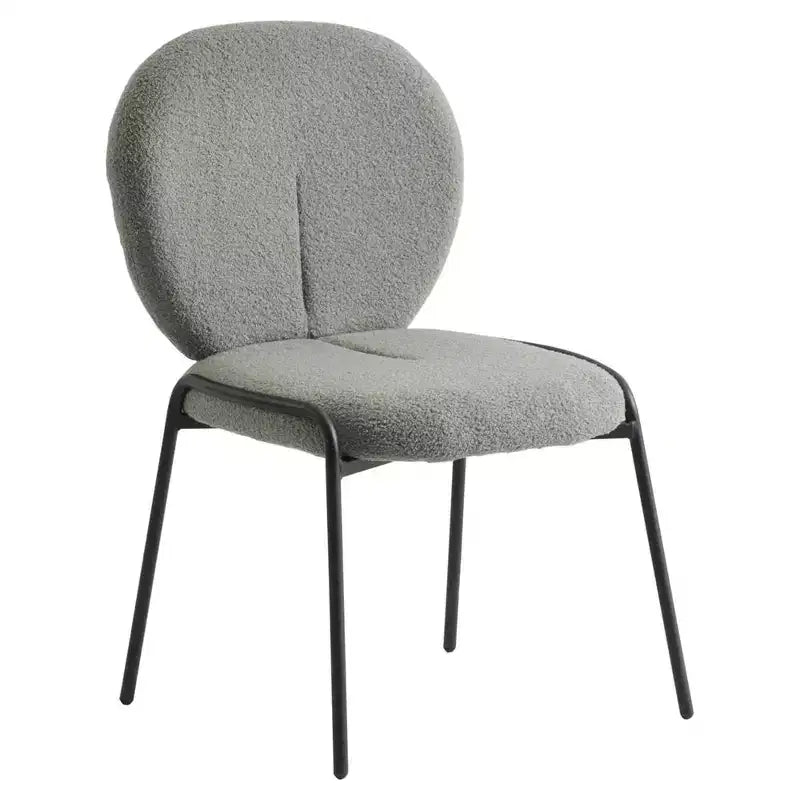 Chaise de salle à manger moderne en bouclé de coton rembourré avec cadre en fer noir