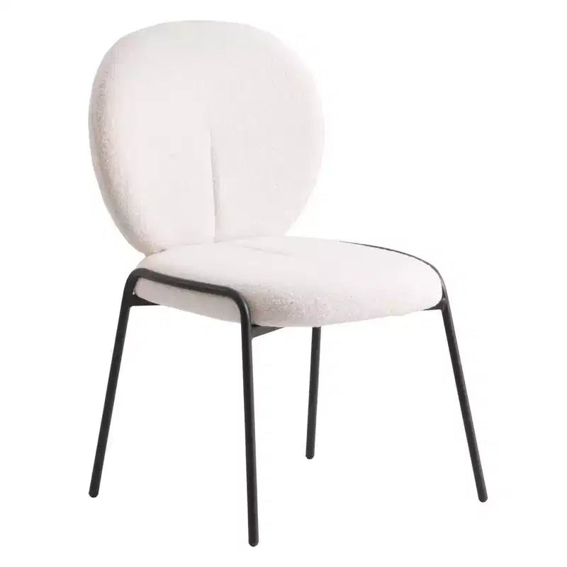 Chaise de salle à manger moderne en bouclé de coton rembourré avec cadre en fer noir
