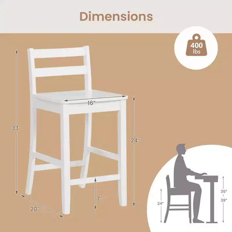 Tabourets de bar en bois de 24 pouces, lot de 2, avec dossier ergonomique, hauteur de comptoir, noir/blanc