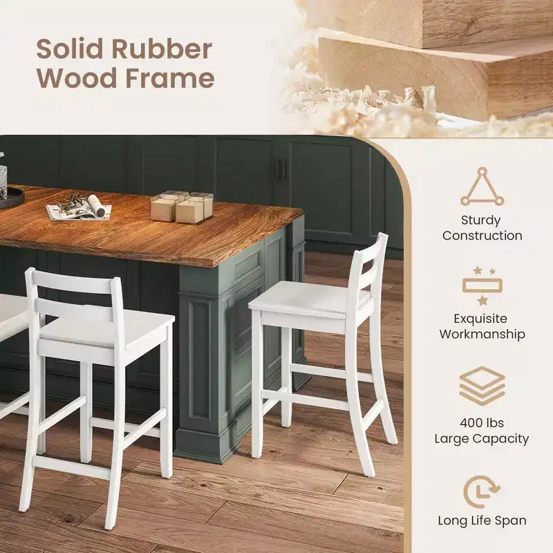 Tabourets de bar en bois de 24 pouces, lot de 2, avec dossier ergonomique, hauteur de comptoir, noir/blanc