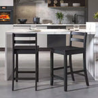 Tabourets de bar en bois de 24 pouces, lot de 2, avec dossier ergonomique, hauteur de comptoir, noir/blanc