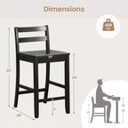Tabourets de bar en bois de 24 pouces, lot de 2, avec dossier ergonomique, hauteur de comptoir, noir/blanc