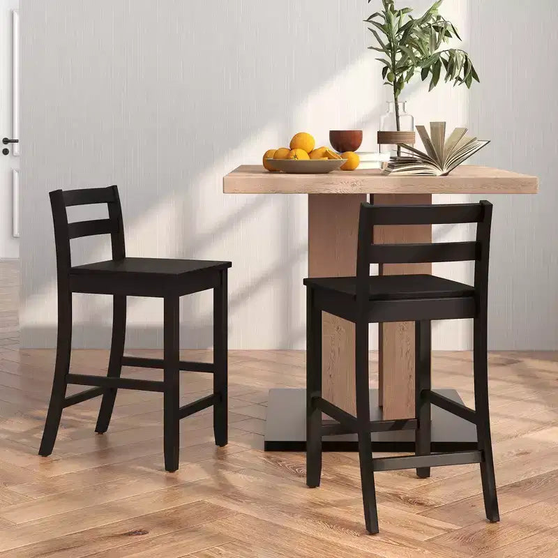 Tabourets de bar en bois de 24 pouces, lot de 2, avec dossier ergonomique, hauteur de comptoir, noir/blanc