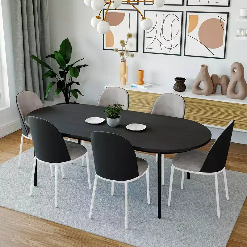 Lot de 4 chaises de salle à manger modernes avec assise en cuir PU, velours ou daim et piètement en acier blanc