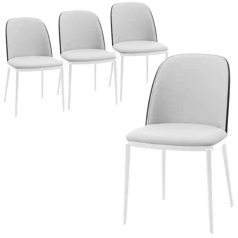 Lot de 4 chaises de salle à manger modernes avec assise en cuir PU, velours ou daim et piètement en acier blanc