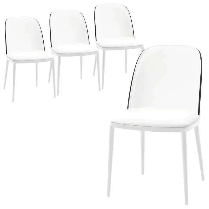 Lot de 4 chaises de salle à manger modernes avec assise en cuir PU, velours ou daim et piètement en acier blanc