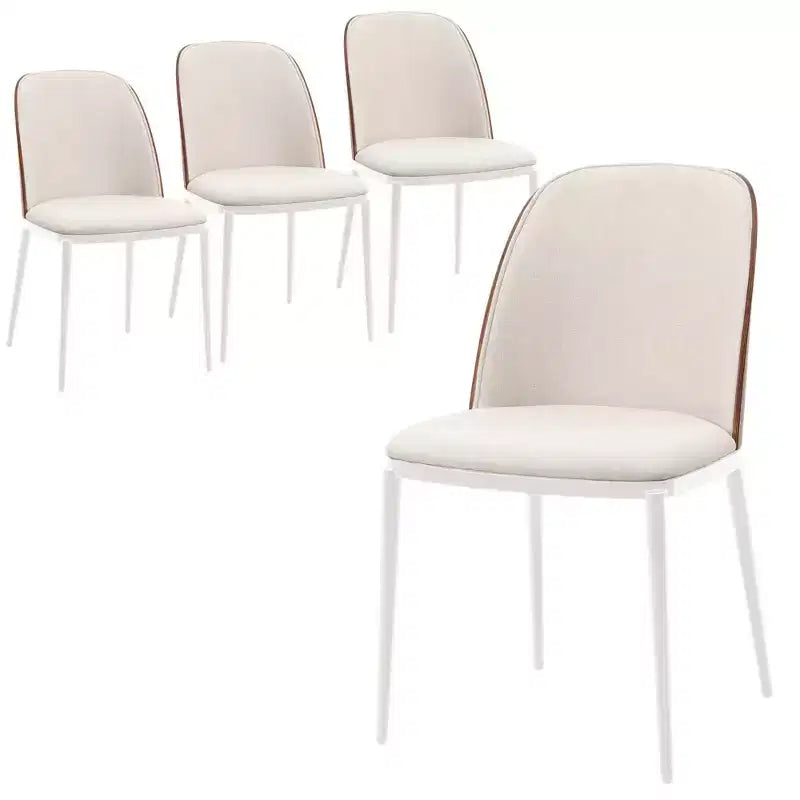 Lot de 4 chaises de salle à manger modernes avec assise en cuir PU, velours ou daim et piètement en acier blanc