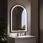 Miroir de salle de bain arqué avec éclairage LED et fonction anti-buée