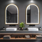 Miroir de salle de bain arqué avec éclairage LED et fonction anti-buée