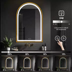 Miroir de salle de bain arqué avec éclairage LED et fonction anti-buée