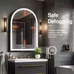 Miroir de salle de bain arqué avec éclairage LED et fonction anti-buée