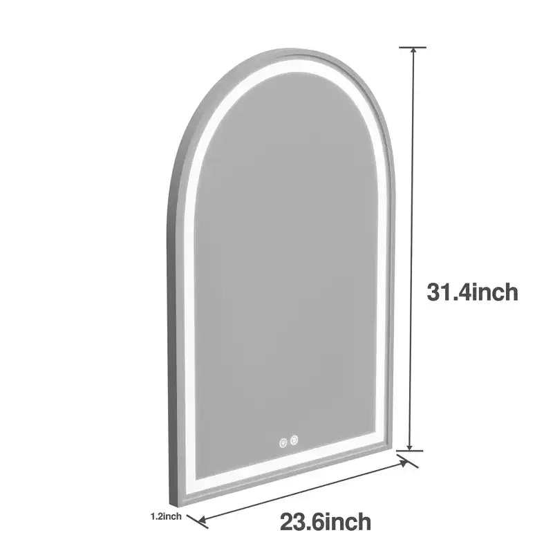 Miroir de salle de bain arqué avec éclairage LED et fonction anti-buée