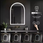 Miroir de salle de bain arqué avec éclairage LED et fonction anti-buée