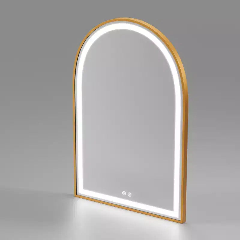 Miroir de salle de bain arqué avec éclairage LED et fonction anti-buée
