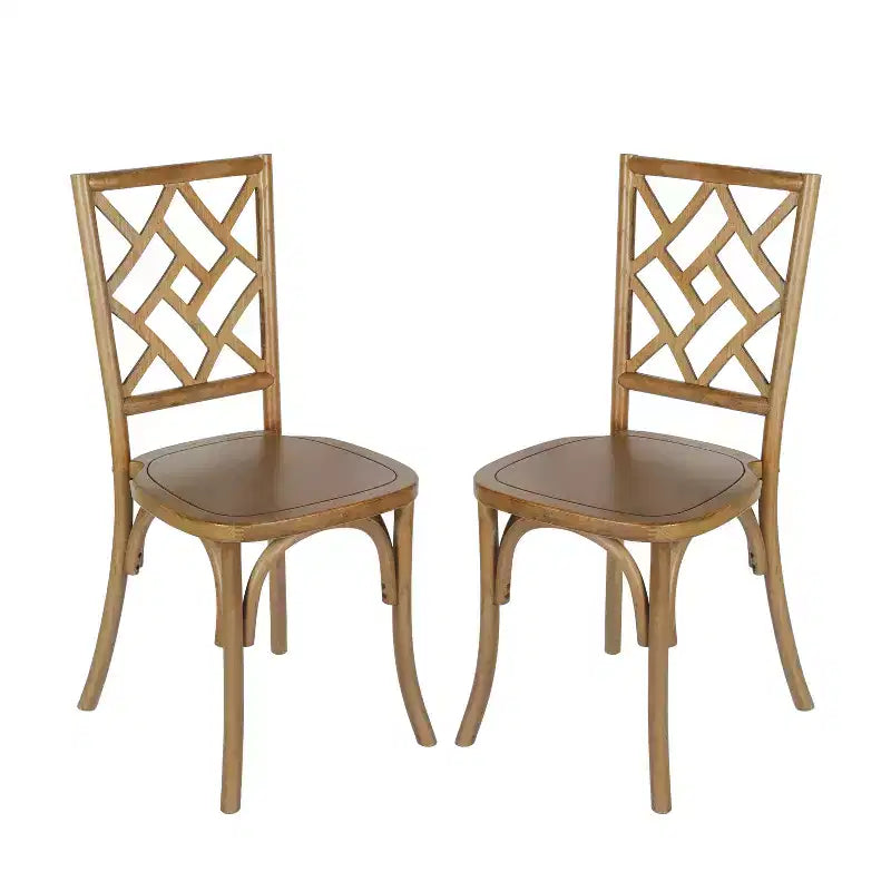Chaises de salle à manger empilables de qualité commerciale en bois massif Brooklyn avec dossier orné - Lot de 2