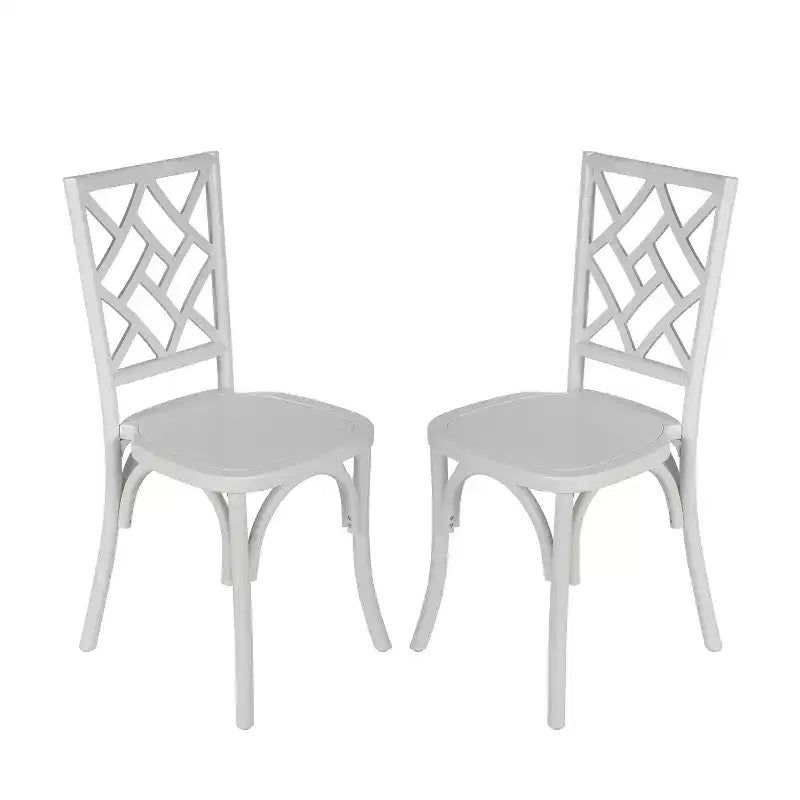 Chaises de salle à manger empilables de qualité commerciale en bois massif Brooklyn avec dossier orné - Lot de 2