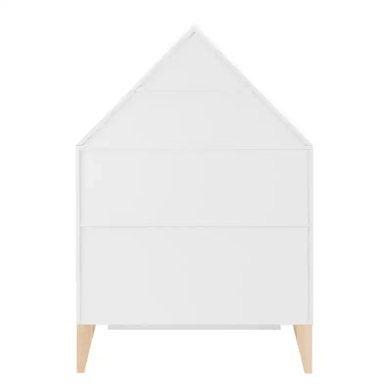 Bibliothèque autoportante blanche en forme de maison de poupée à 8 compartiments pour livres d'enfants ou figurines, avec pieds en hêtre