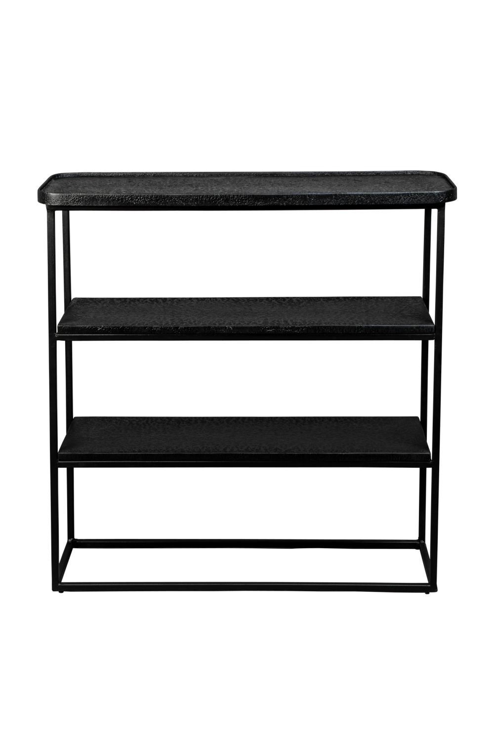 Console noire avec étagères