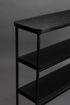 Console noire avec étagères