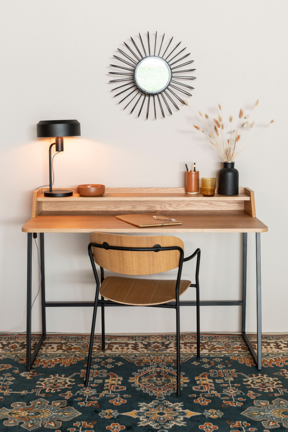 Bureau chêne naturel avec étagère
