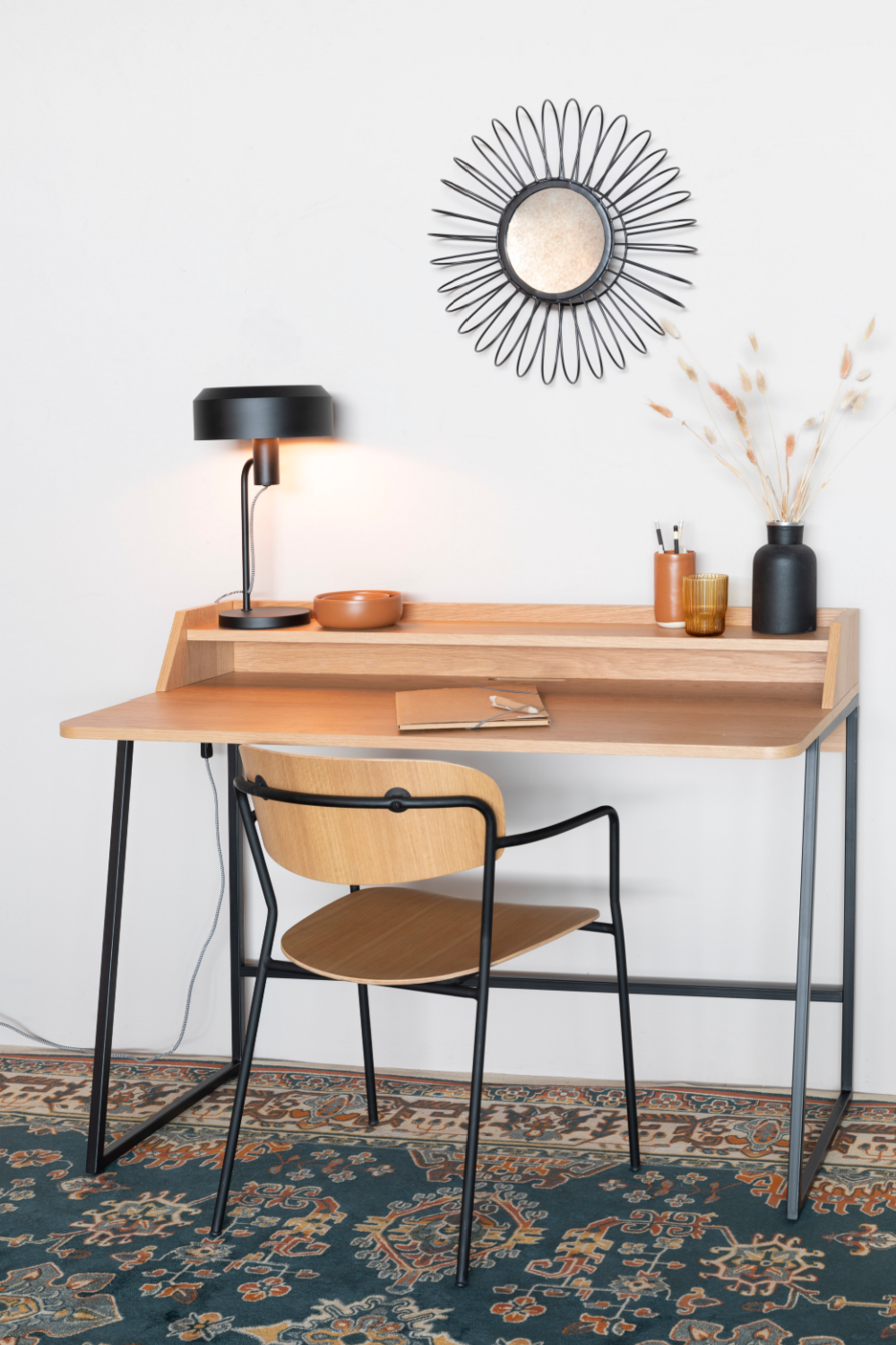 Bureau chêne naturel avec étagère